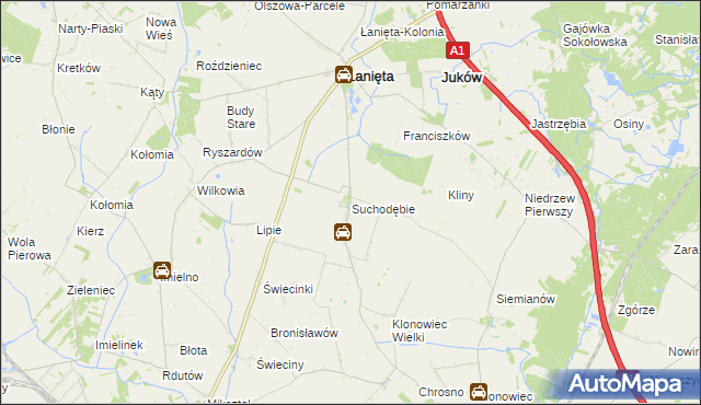 mapa Suchodębie gmina Łanięta, Suchodębie gmina Łanięta na mapie Targeo