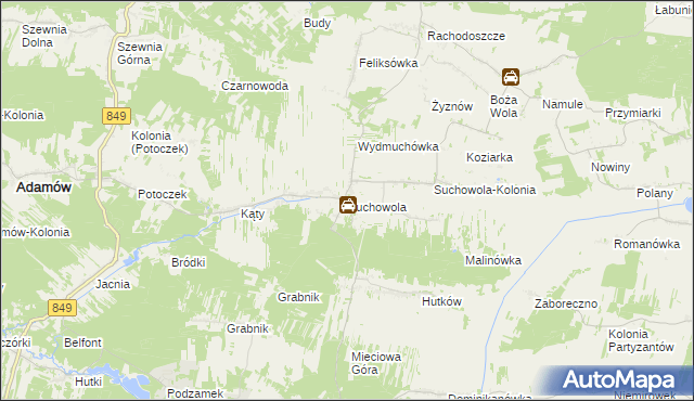 mapa Suchowola gmina Adamów, Suchowola gmina Adamów na mapie Targeo