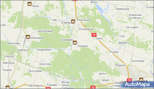 mapa Suliszów gmina Chmielnik, Suliszów gmina Chmielnik na mapie Targeo
