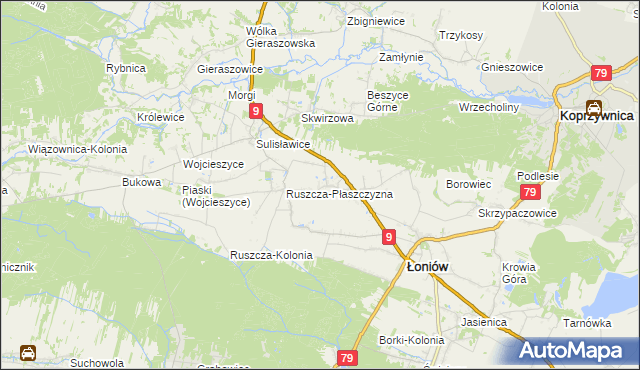 mapa Suliszów gmina Łoniów, Suliszów gmina Łoniów na mapie Targeo