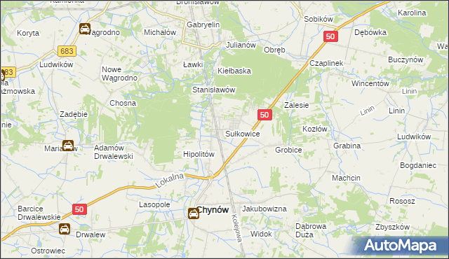 mapa Sułkowice gmina Chynów, Sułkowice gmina Chynów na mapie Targeo
