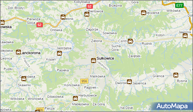 mapa Sułkowice powiat myślenicki, Sułkowice powiat myślenicki na mapie Targeo