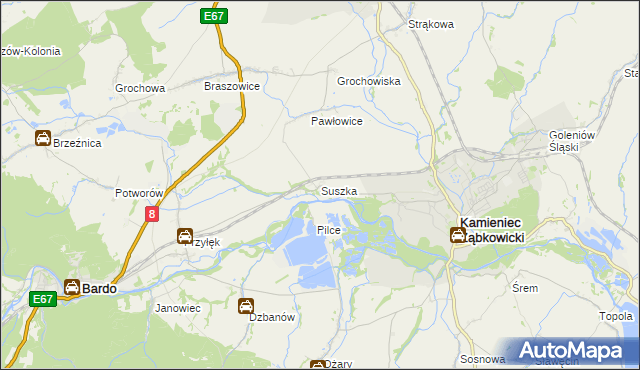 mapa Suszka gmina Kamieniec Ząbkowicki, Suszka gmina Kamieniec Ząbkowicki na mapie Targeo