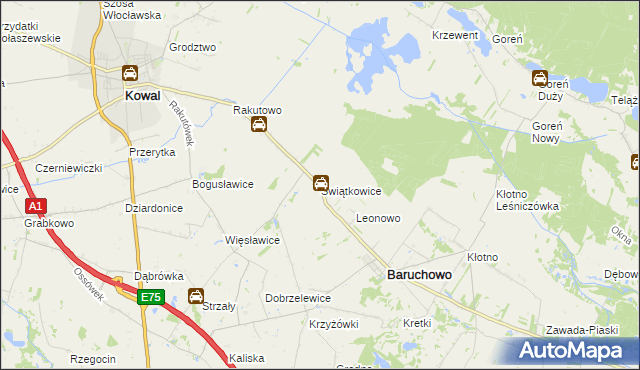 mapa Świątkowice gmina Baruchowo, Świątkowice gmina Baruchowo na mapie Targeo