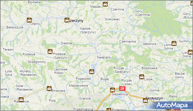 mapa Święcany, Święcany na mapie Targeo