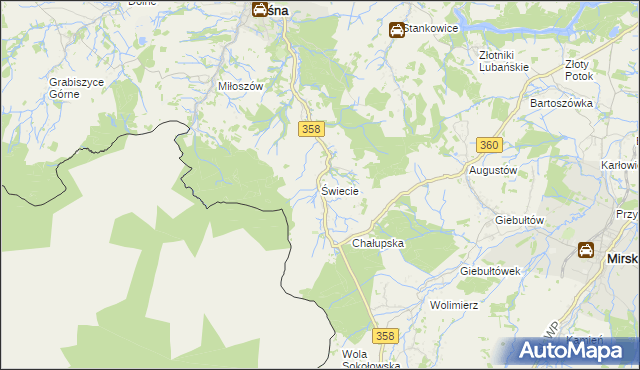 mapa Świecie gmina Leśna, Świecie gmina Leśna na mapie Targeo