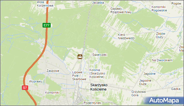 mapa Świerczek gmina Skarżysko Kościelne, Świerczek gmina Skarżysko Kościelne na mapie Targeo