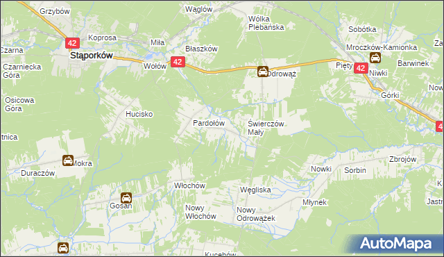 mapa Świerczów gmina Stąporków, Świerczów gmina Stąporków na mapie Targeo