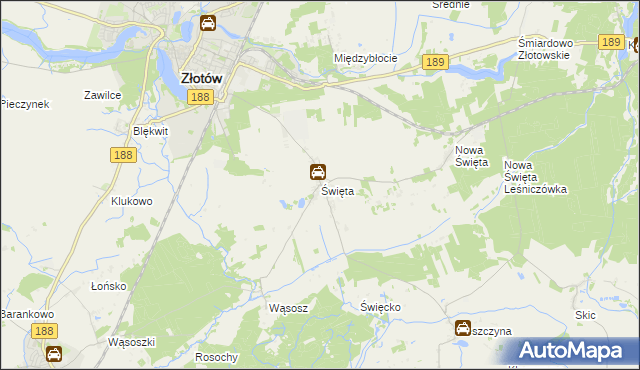 mapa Święta gmina Złotów, Święta gmina Złotów na mapie Targeo