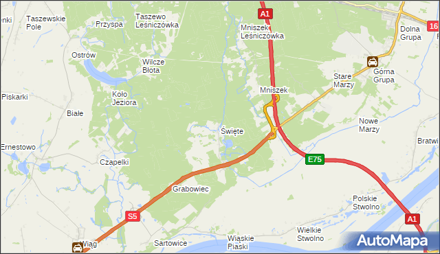 mapa Święte gmina Świecie, Święte gmina Świecie na mapie Targeo