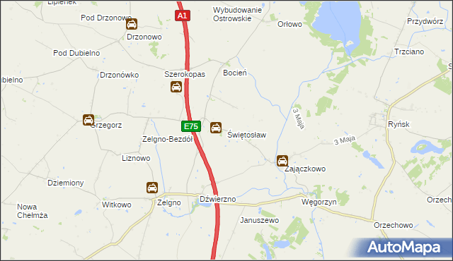 mapa Świętosław gmina Chełmża, Świętosław gmina Chełmża na mapie Targeo