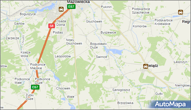 mapa Świnice gmina Rawa Mazowiecka, Świnice gmina Rawa Mazowiecka na mapie Targeo