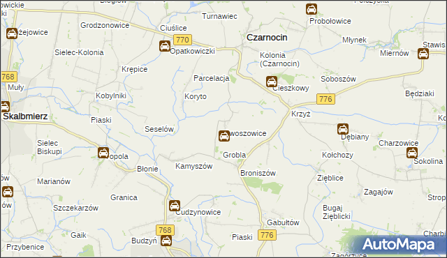 mapa Swoszowice gmina Czarnocin, Swoszowice gmina Czarnocin na mapie Targeo