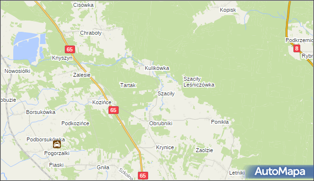 mapa Szaciły gmina Dobrzyniewo Duże, Szaciły gmina Dobrzyniewo Duże na mapie Targeo