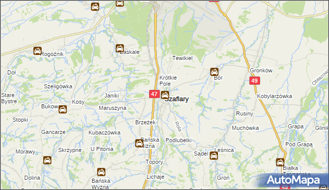 mapa Szaflary, Szaflary na mapie Targeo