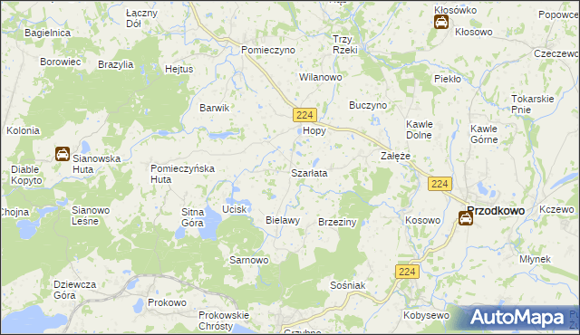 mapa Szarłata gmina Przodkowo, Szarłata gmina Przodkowo na mapie Targeo