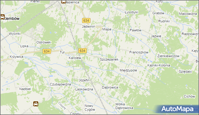 mapa Szczepanek gmina Tłuszcz, Szczepanek gmina Tłuszcz na mapie Targeo