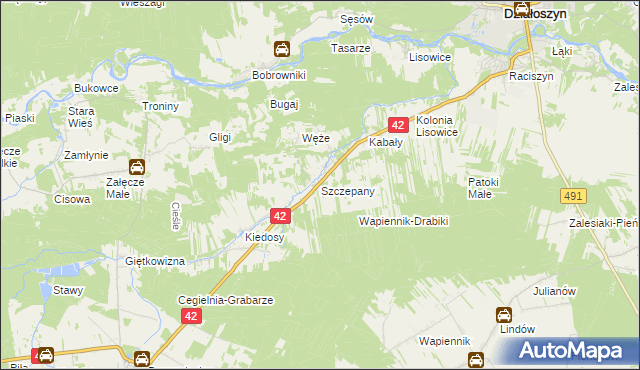 mapa Szczepany gmina Działoszyn, Szczepany gmina Działoszyn na mapie Targeo