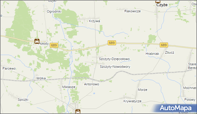 mapa Szczyty-Dzięciołowo, Szczyty-Dzięciołowo na mapie Targeo