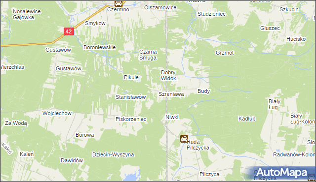 mapa Szreniawa gmina Fałków, Szreniawa gmina Fałków na mapie Targeo