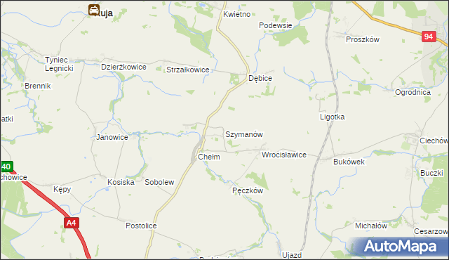 mapa Szymanów gmina Malczyce, Szymanów gmina Malczyce na mapie Targeo