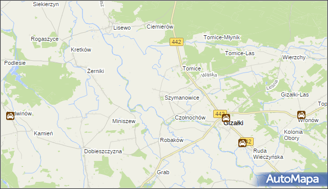 mapa Szymanowice gmina Gizałki, Szymanowice gmina Gizałki na mapie Targeo