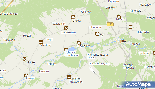 mapa Szyszków gmina Lipie, Szyszków gmina Lipie na mapie Targeo