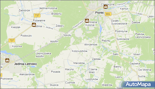 mapa Tadeuszów gmina Pionki, Tadeuszów gmina Pionki na mapie Targeo