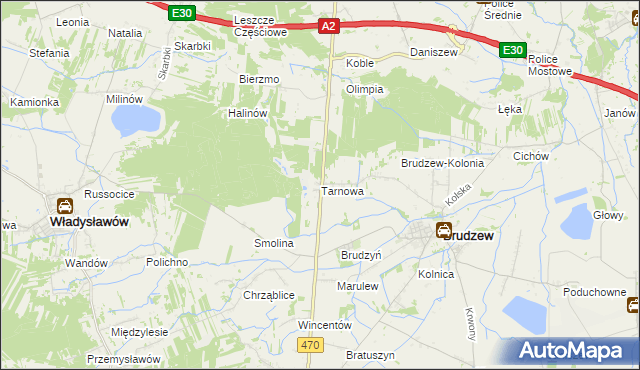 mapa Tarnowa gmina Brudzew, Tarnowa gmina Brudzew na mapie Targeo