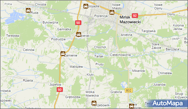 mapa Tartak gmina Mińsk Mazowiecki, Tartak gmina Mińsk Mazowiecki na mapie Targeo