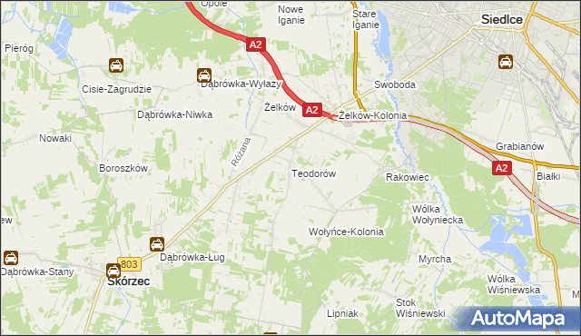 mapa Teodorów gmina Skórzec, Teodorów gmina Skórzec na mapie Targeo