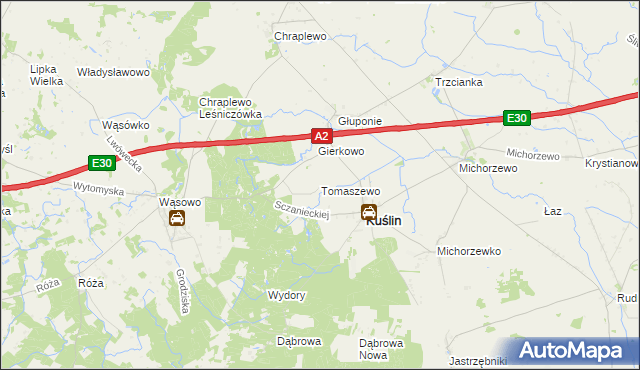 mapa Tomaszewo gmina Kuślin, Tomaszewo gmina Kuślin na mapie Targeo