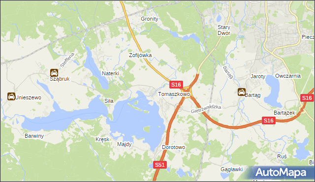 mapa Tomaszkowo, Tomaszkowo na mapie Targeo