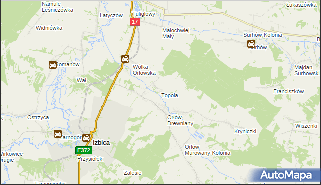 mapa Topola gmina Izbica, Topola gmina Izbica na mapie Targeo