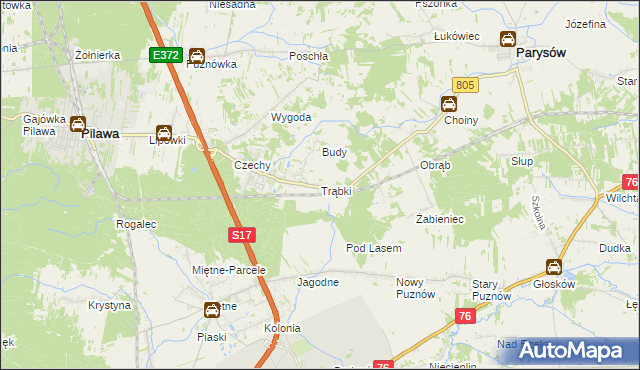 mapa Trąbki gmina Pilawa, Trąbki gmina Pilawa na mapie Targeo