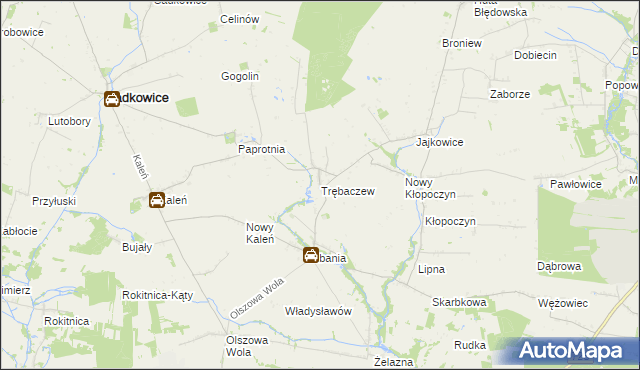 mapa Trębaczew gmina Sadkowice, Trębaczew gmina Sadkowice na mapie Targeo