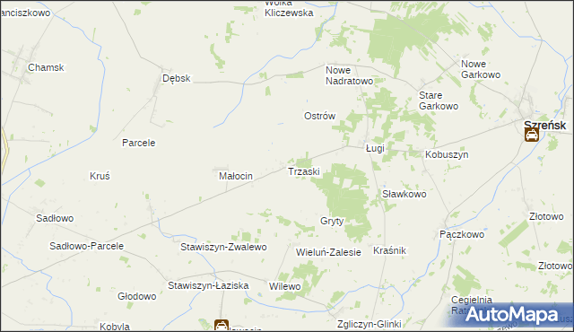 mapa Trzaski gmina Bieżuń, Trzaski gmina Bieżuń na mapie Targeo
