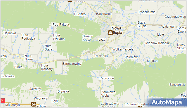 mapa Trzcianka gmina Nowa Słupia, Trzcianka gmina Nowa Słupia na mapie Targeo