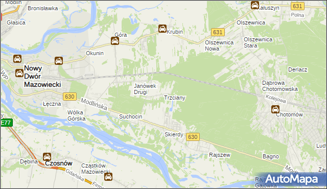 mapa Trzciany gmina Jabłonna, Trzciany gmina Jabłonna na mapie Targeo