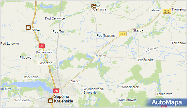 mapa Trzciany gmina Sępólno Krajeńskie, Trzciany gmina Sępólno Krajeńskie na mapie Targeo
