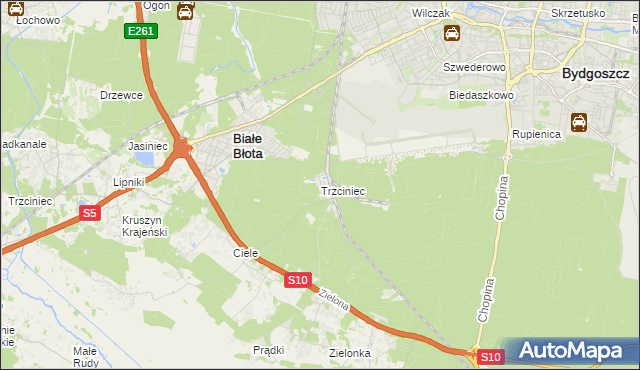 mapa Trzciniec gmina Białe Błota, Trzciniec gmina Białe Błota na mapie Targeo