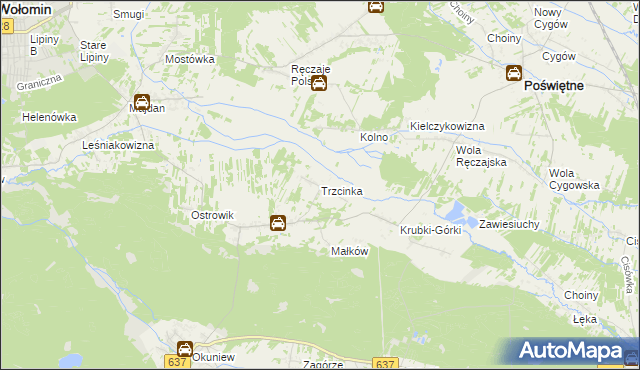 mapa Trzcinka gmina Poświętne, Trzcinka gmina Poświętne na mapie Targeo