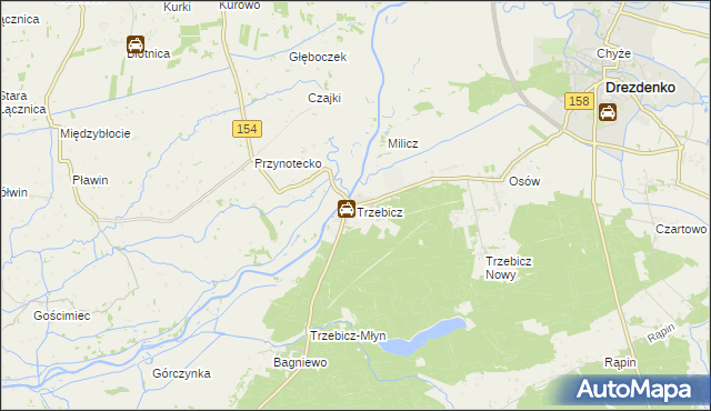 mapa Trzebicz gmina Drezdenko, Trzebicz gmina Drezdenko na mapie Targeo