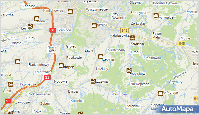 mapa Trzebinia gmina Świnna, Trzebinia gmina Świnna na mapie Targeo
