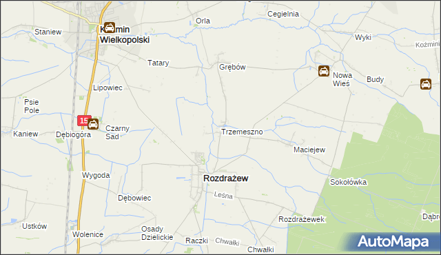 mapa Trzemeszno gmina Rozdrażew, Trzemeszno gmina Rozdrażew na mapie Targeo