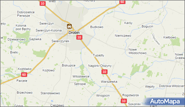 mapa Tupadły gmina Drobin, Tupadły gmina Drobin na mapie Targeo