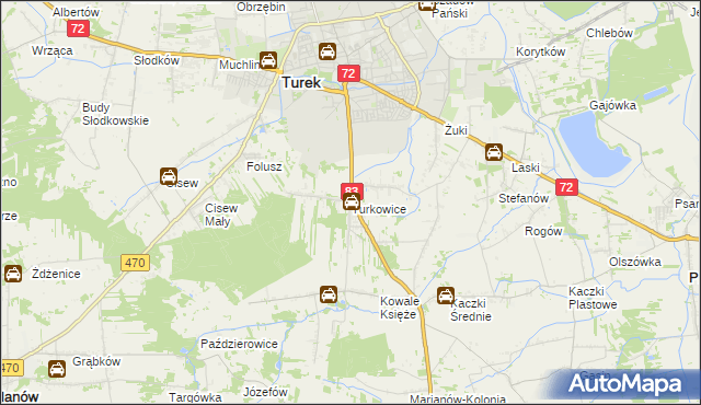 mapa Turkowice gmina Turek, Turkowice gmina Turek na mapie Targeo