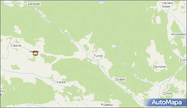 mapa Turośl gmina Pisz, Turośl gmina Pisz na mapie Targeo