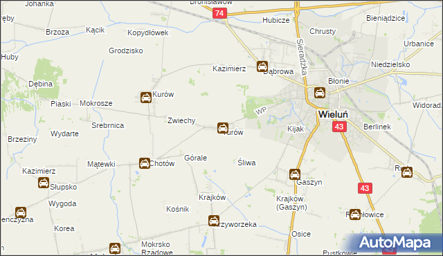 mapa Turów gmina Wieluń, Turów gmina Wieluń na mapie Targeo