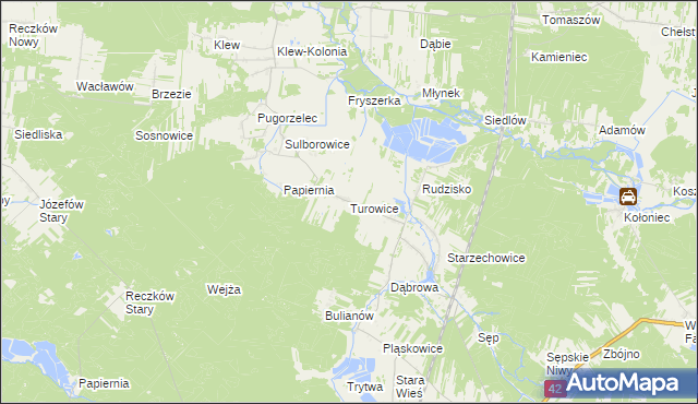 mapa Turowice gmina Fałków, Turowice gmina Fałków na mapie Targeo